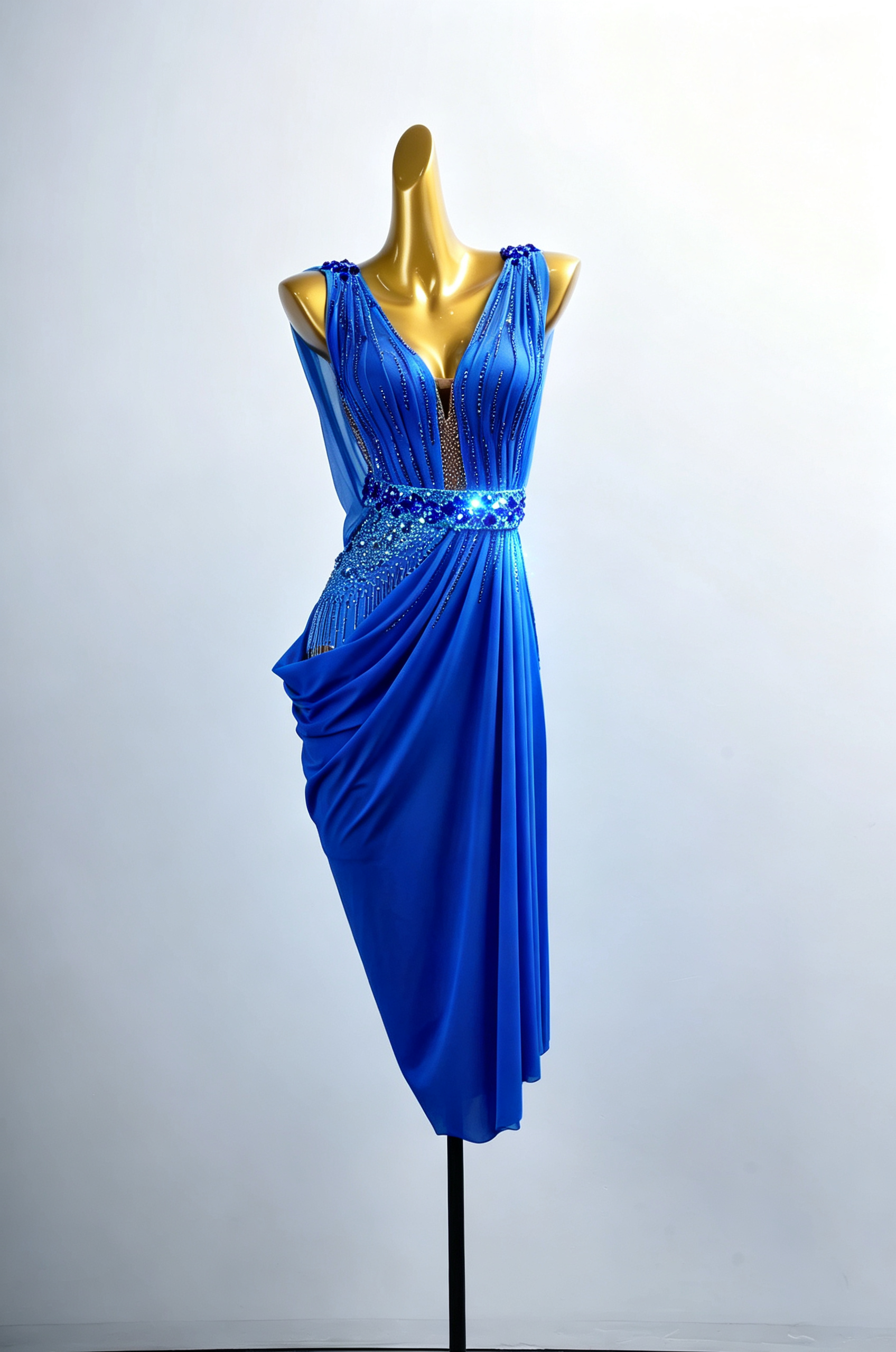 Crystal Belt Beaded asymmetric Long Latin Dress Latin/Rhythm 