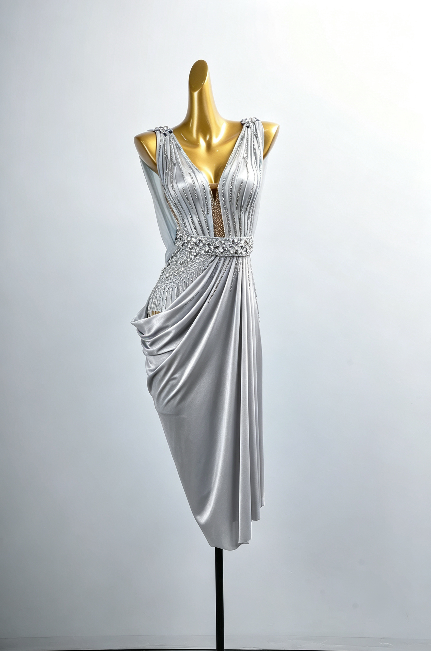 Crystal Belt Beaded asymmetric Long Latin Dress Latin/Rhythm 