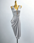 Crystal Belt Beaded asymmetric Long Latin Dress Latin/Rhythm 