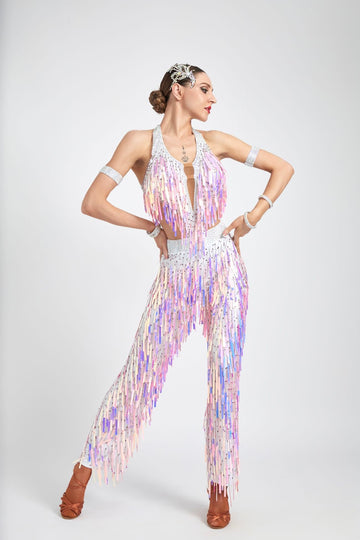 Acrylic Glitter Jumpsuit Latin Dress Latin/Rhythm # L5008 - Unika Dancewear