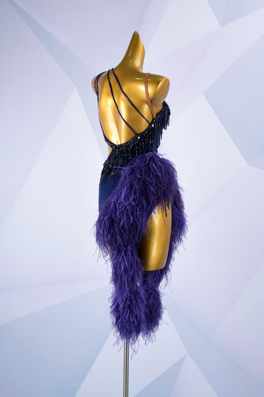 Beaded & Ostrich Feather Latin Dress Latin/Rhythm # L6001 - Unika Dancewear