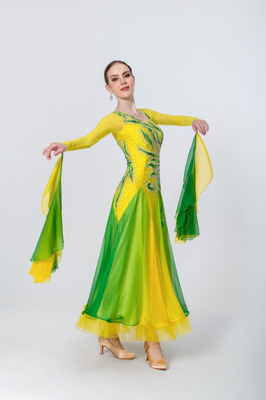 Color Contrast Crystalline Ballroom Dress Standard/Smooth # M4720 - Unika Dancewear