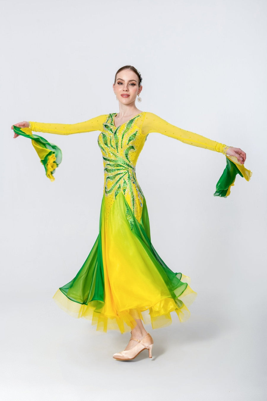 Color Contrast Crystalline Ballroom Dress Standard/Smooth # M4720 - Unika Dancewear