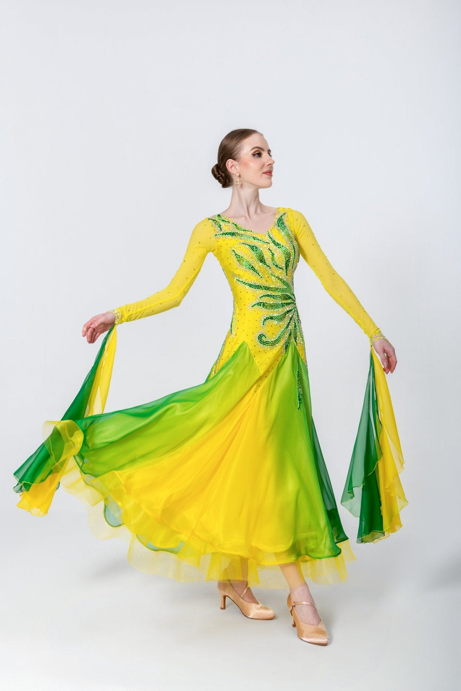 Color Contrast Crystalline Ballroom Dress Standard/Smooth # M4720 - Unika Dancewear