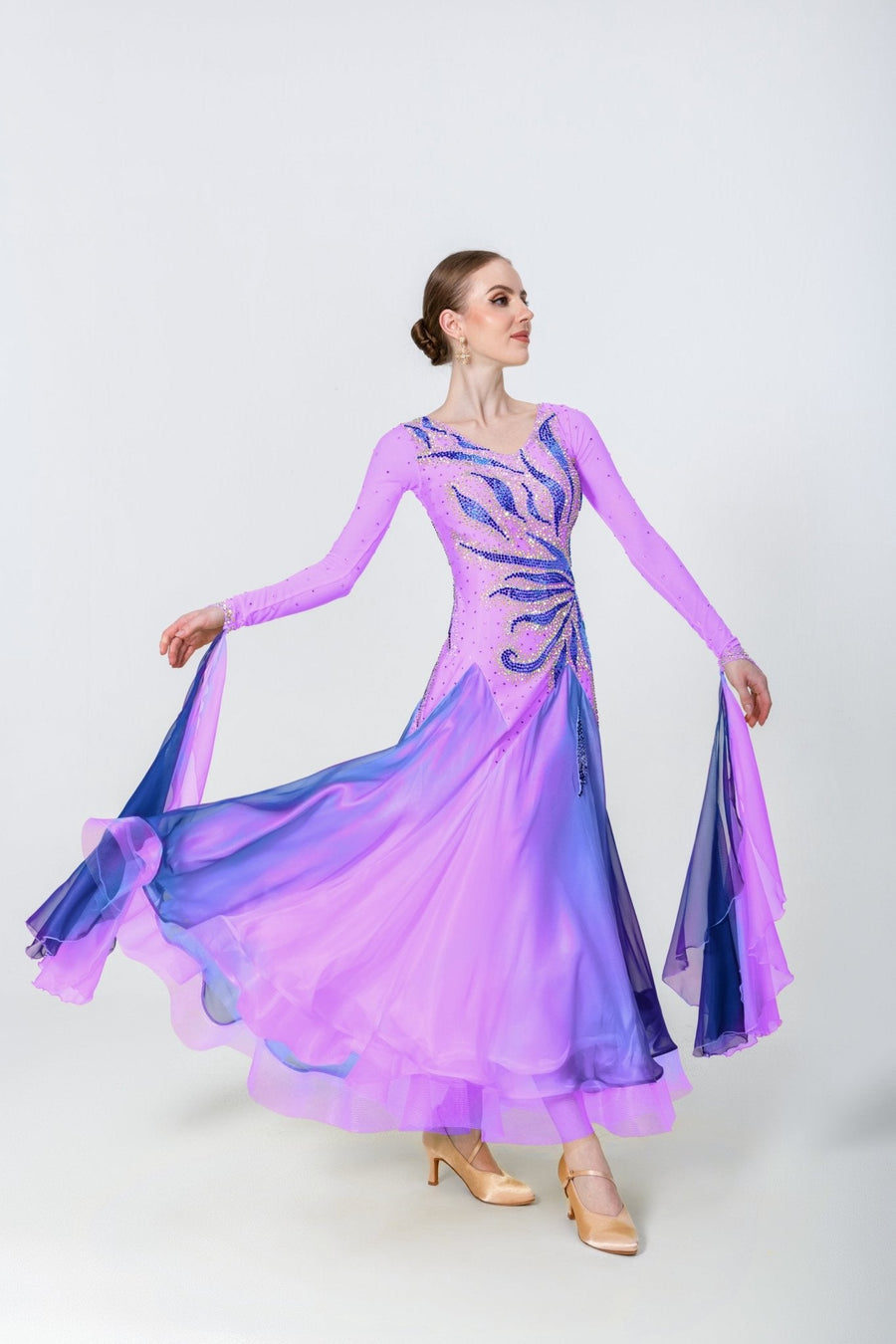 Color Contrast Crystalline Ballroom Dress Standard/Smooth # M4720 - Unika Dancewear