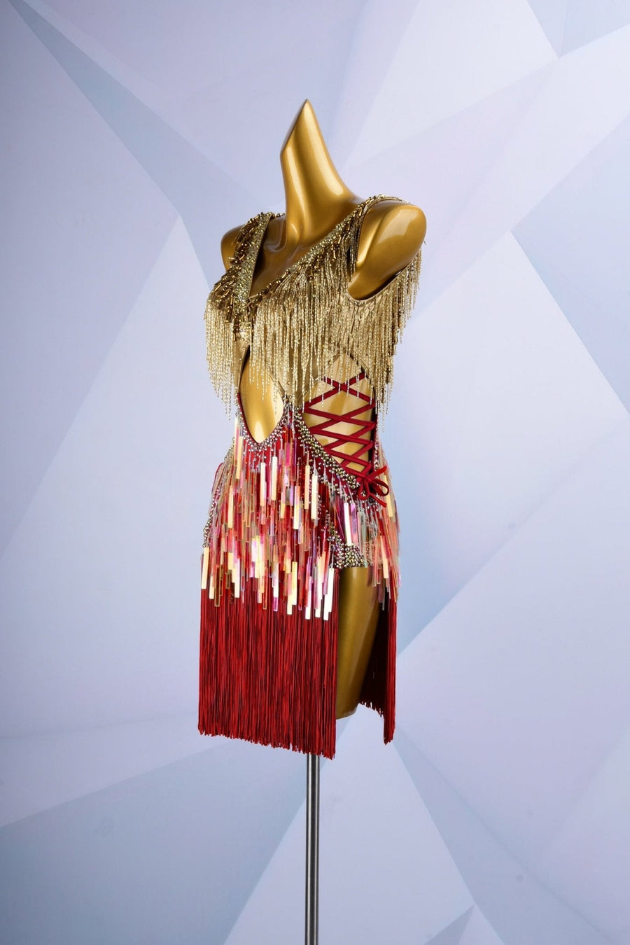 Colorful Beaded Paillette and Fringe Latin Dress Latin/Rhythm # L6003 - Unika Dancewear