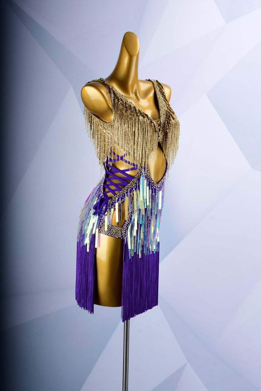 Colorful Beaded Paillette and Fringe Latin Dress Latin/Rhythm # L6003 - Unika Dancewear