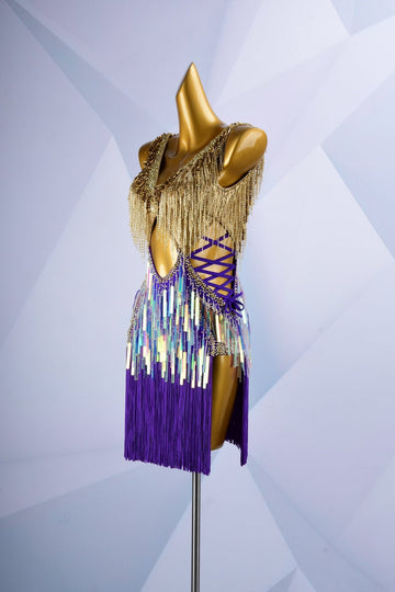 Colorful Beaded Paillette and Fringe Latin Dress Latin/Rhythm # L6003 - Unika Dancewear