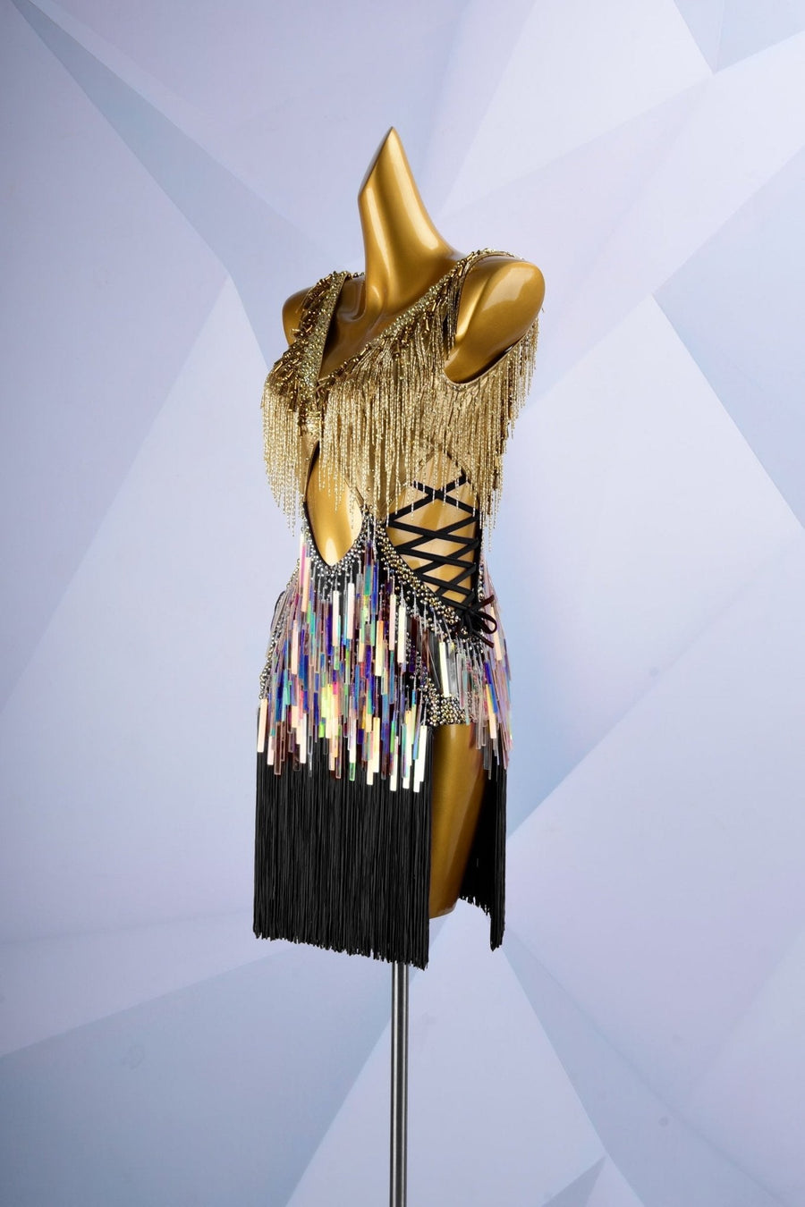 Colorful Beaded Paillette and Fringe Latin Dress Latin/Rhythm # L6003 - Unika Dancewear