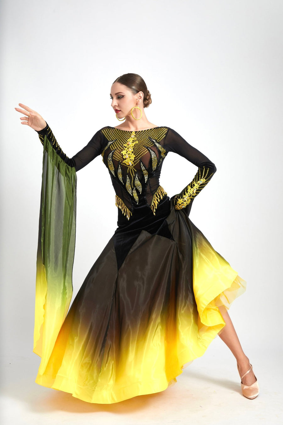 Contrast Color Crystallized Ballroom Dress Standard/Smooth # M4196 - Unika Dancewear