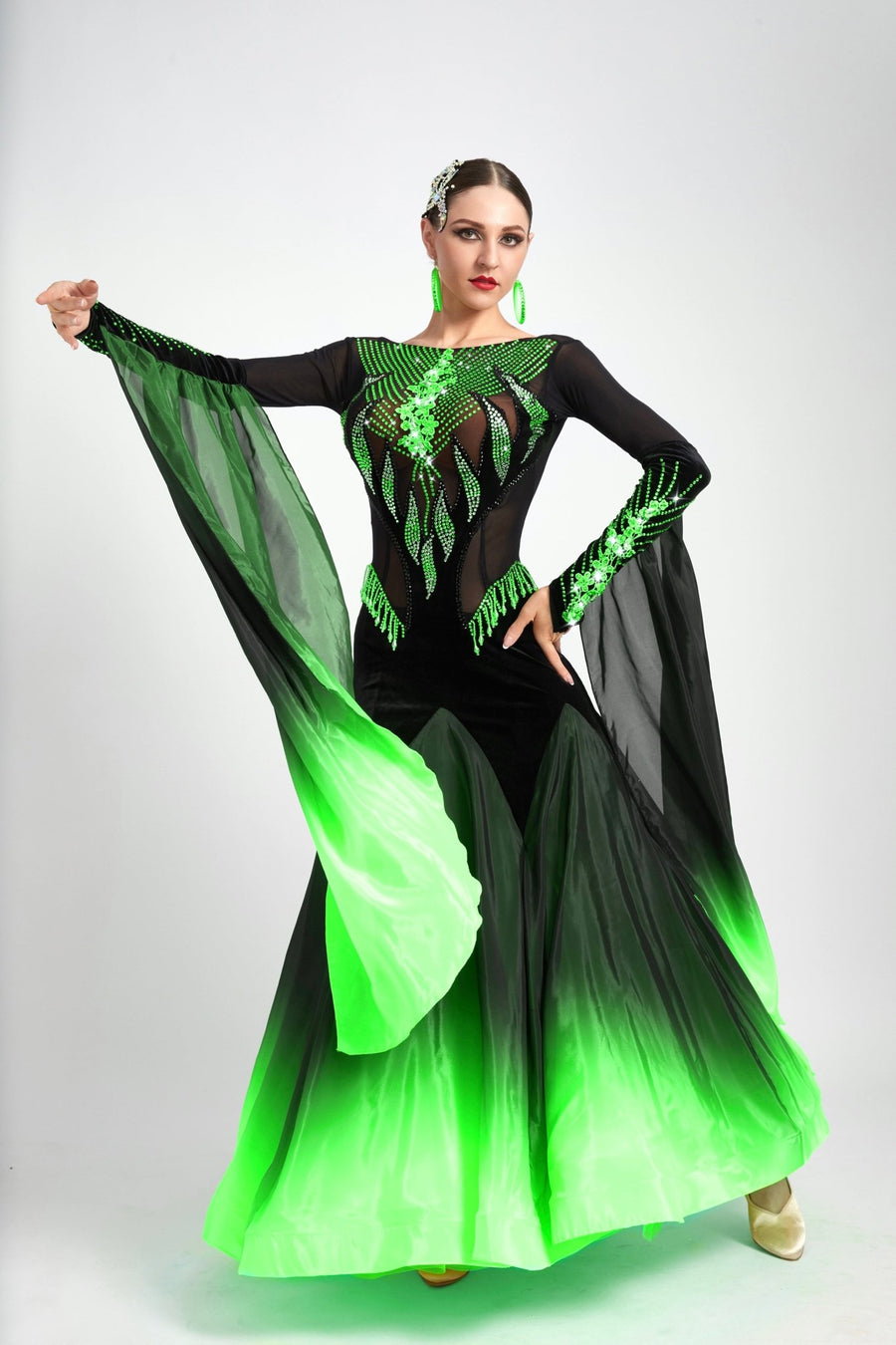 Contrast Color Crystallized Ballroom Dress Standard/Smooth # M4196 - Unika Dancewear