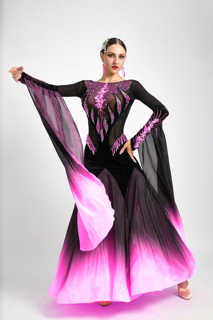 Contrast Color Crystallized Ballroom Dress Standard/Smooth # M4196 - Unika Dancewear