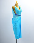 Crystal Belt Beaded asymmetric Long Latin Dress Latin/Rhythm 