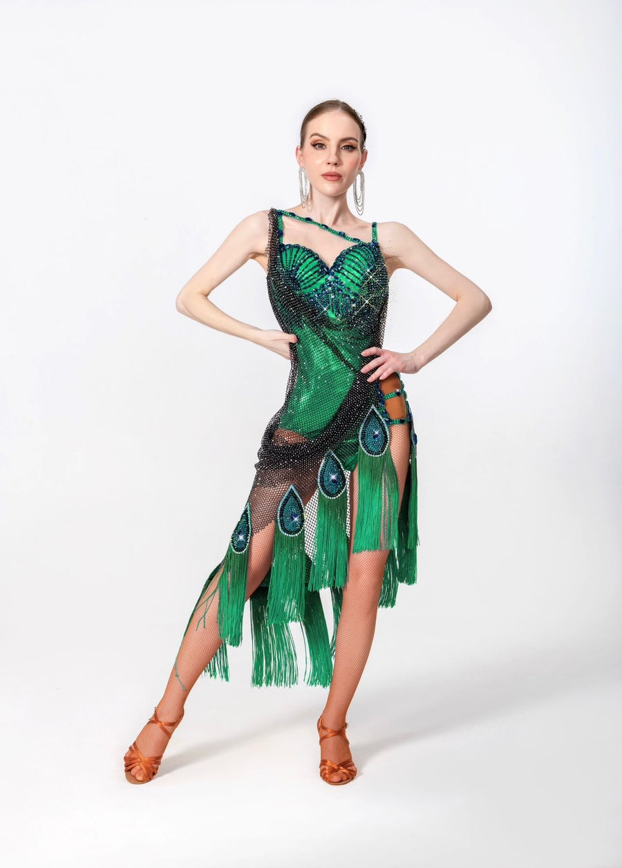 Crystal Peacock Latin Dress Latin/Rhythm # L5597 - Unika Dancewear