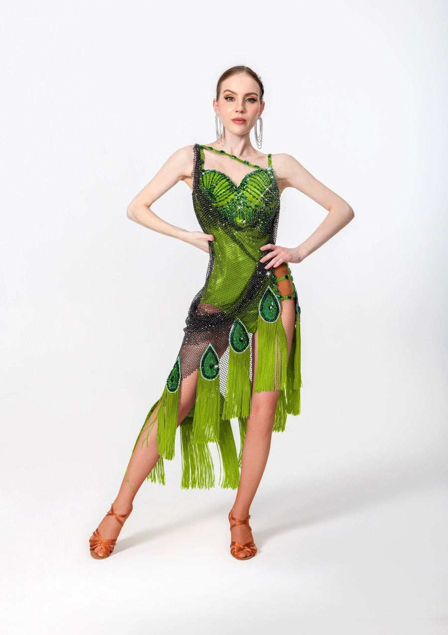 Crystal Peacock Latin Dress Latin/Rhythm # L5597 - Unika Dancewear