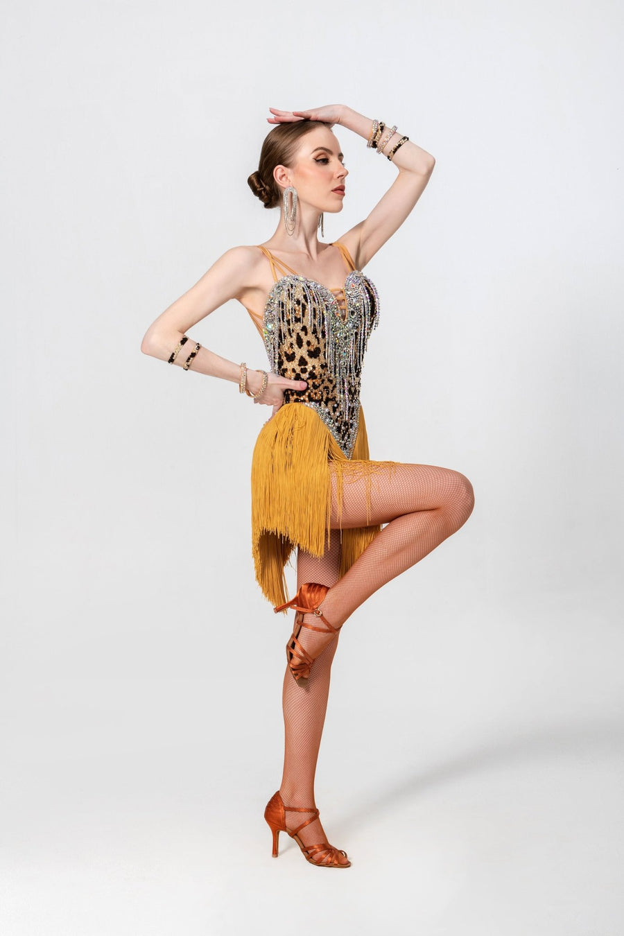 Crystalline Leopard Print Fringe Latin Dress Latin/Rhythm # L5006 - Unika Dancewear