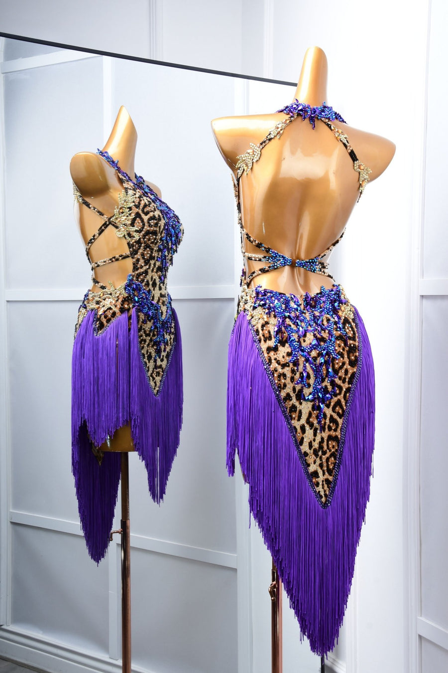 Crystalline Leopard Print Fringe Latin Performance Dress Latin/Rhythm # L5052 - Unika Dancewear