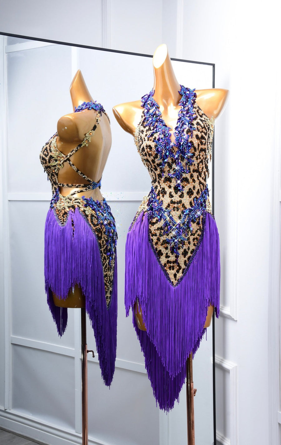 Crystalline Leopard Print Fringe Latin Performance Dress Latin/Rhythm # L5052 - Unika Dancewear