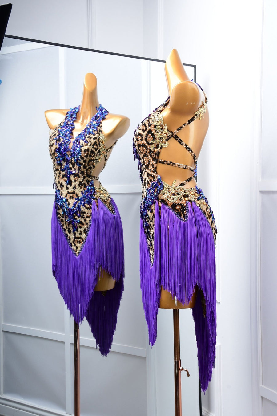 Crystalline Leopard Print Fringe Latin Performance Dress Latin/Rhythm # L5052 - Unika Dancewear