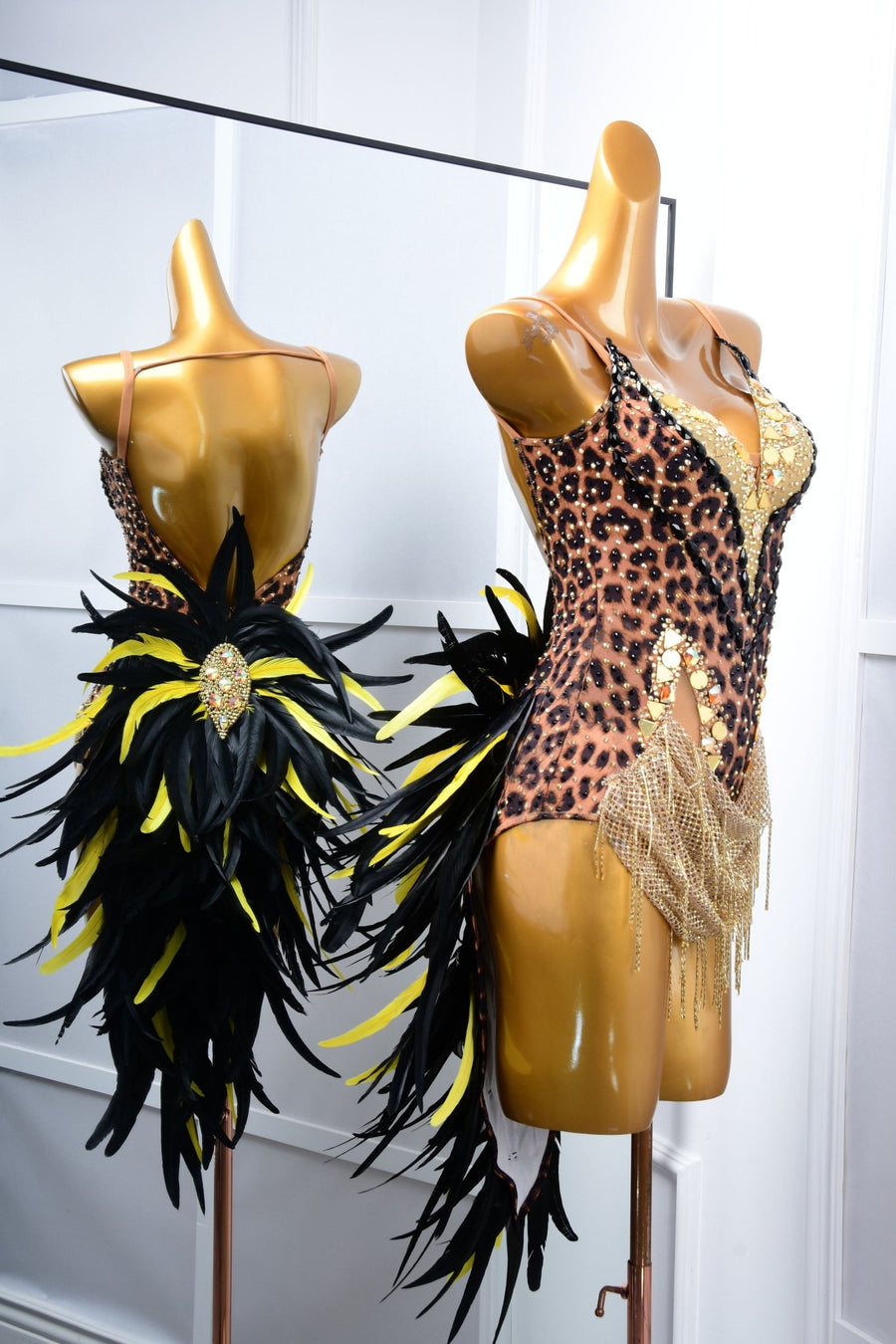 Crystalline Leopard Print Latin Feather Dress Latin/Rhythm # L5050 - Unika Dancewear