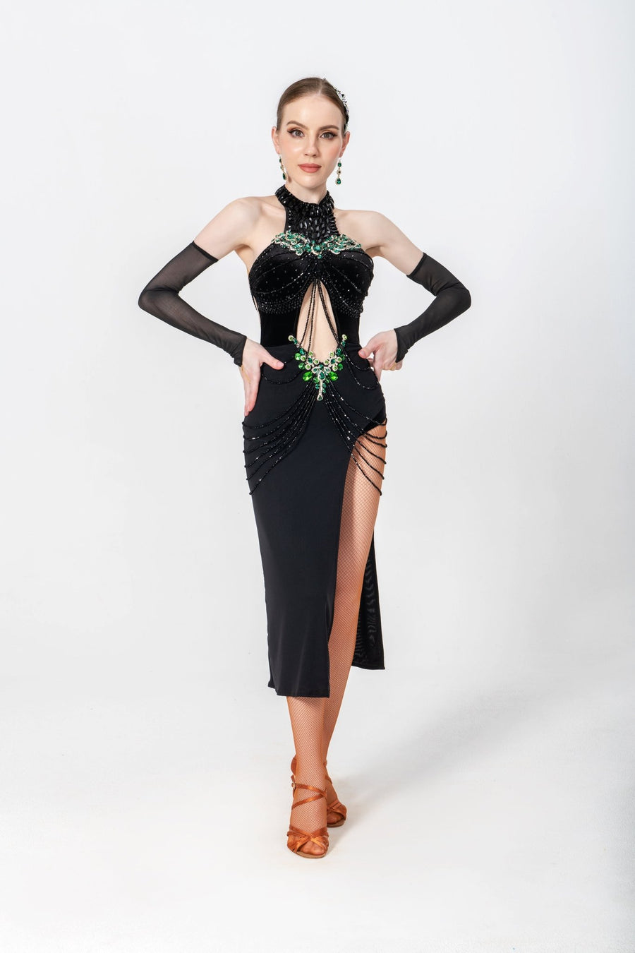 Crystallized Long Slit Latin Dress Latin/Rhythm # L5610 - Unika Dancewear