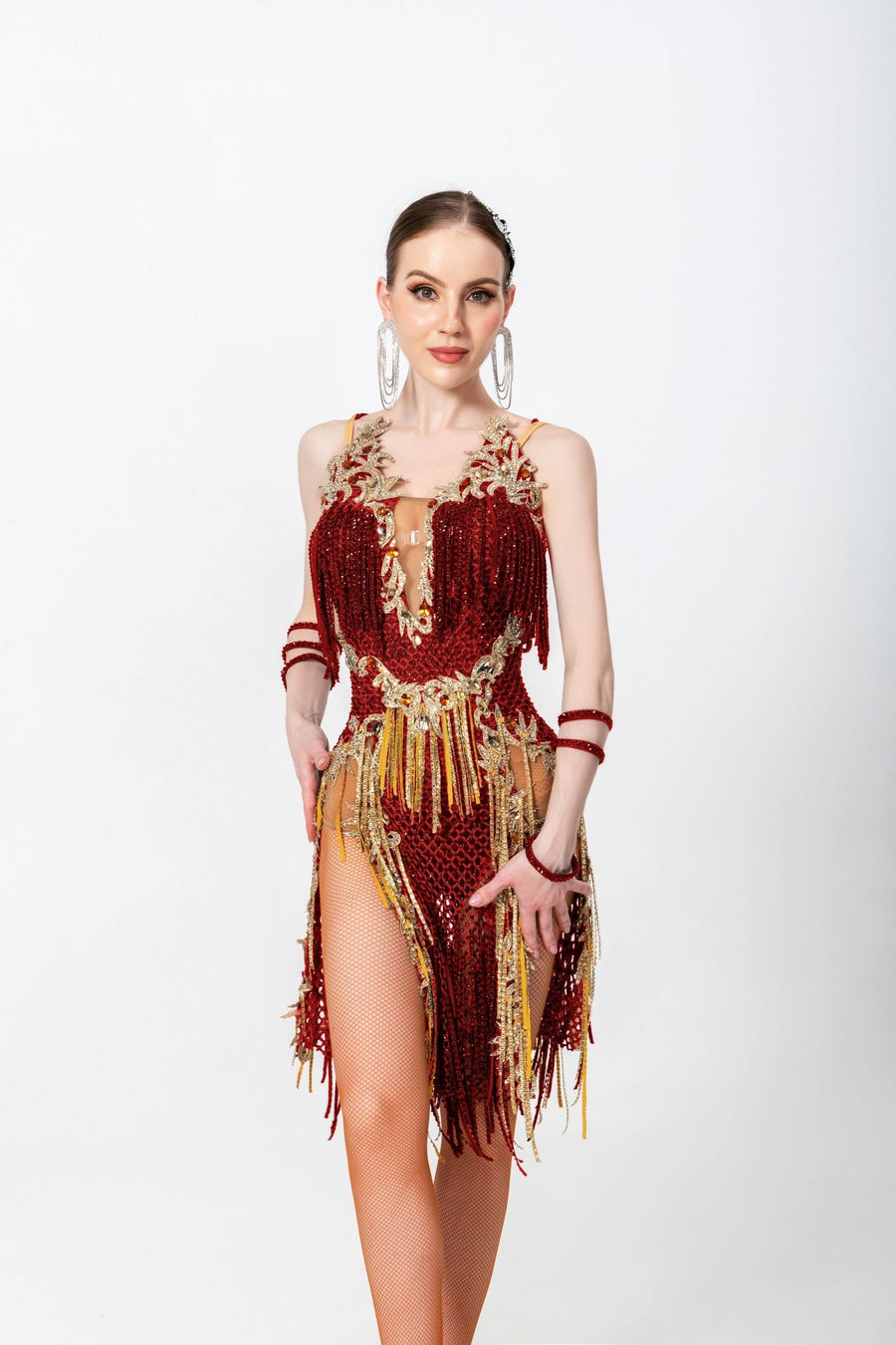 Crystallized Net Beaded Fringe Latin Dress Latin/Rhythm # L5004 - Unika Dancewear