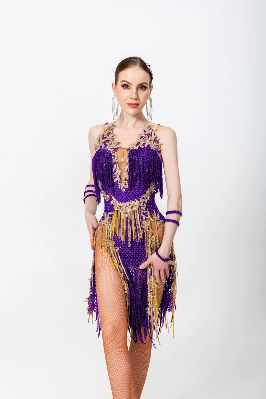 Crystallized Net Beaded Fringe Latin Dress Latin/Rhythm # L5004 - Unika Dancewear