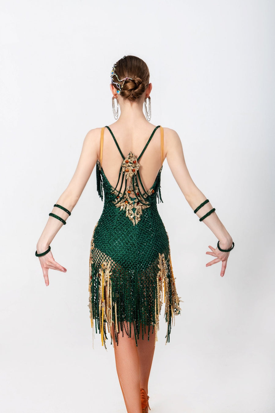 Crystallized Net Beaded Fringe Latin Dress Latin/Rhythm # L5004 - Unika Dancewear