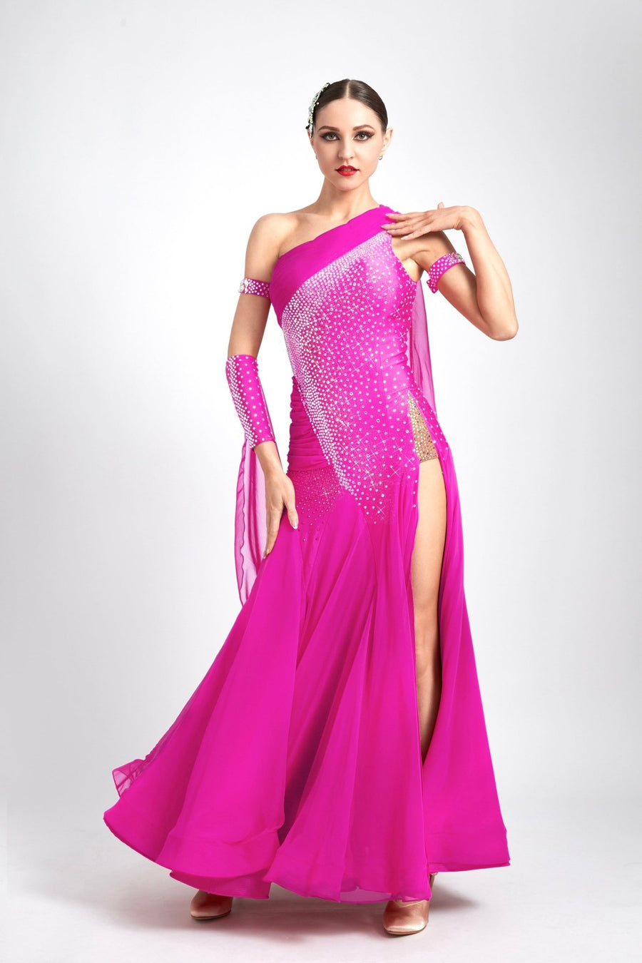 Glittering One Shoulder Smooth Dress Standard/Smooth # M - S3985 - Unika Dancewear