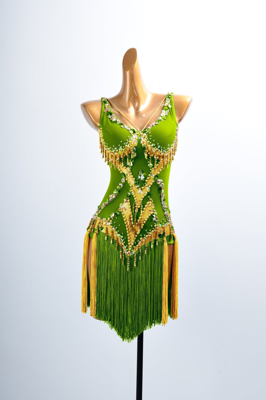 Golden Line Crystallized Fringe Latin Dress Latin/Rhythm # L5064 - Unika Dancewear