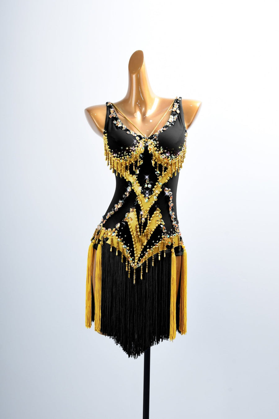 Golden Line Crystallized Fringe Latin Dress Latin/Rhythm # L5064 - Unika Dancewear