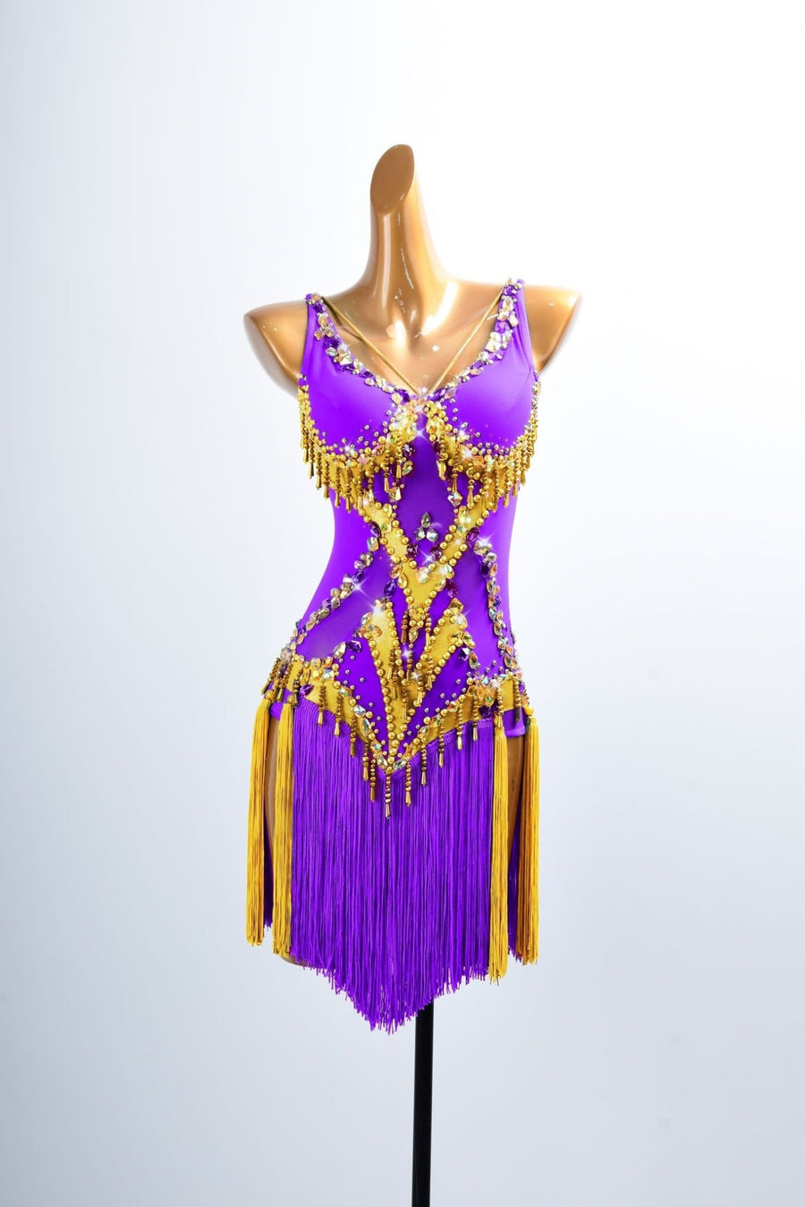 Golden Line Crystallized Fringe Latin Dress Latin/Rhythm # L5064 - Unika Dancewear