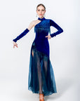 One-sleeve Pleated Skirt Crystalline Smooth Dress Latin/Rhythm 