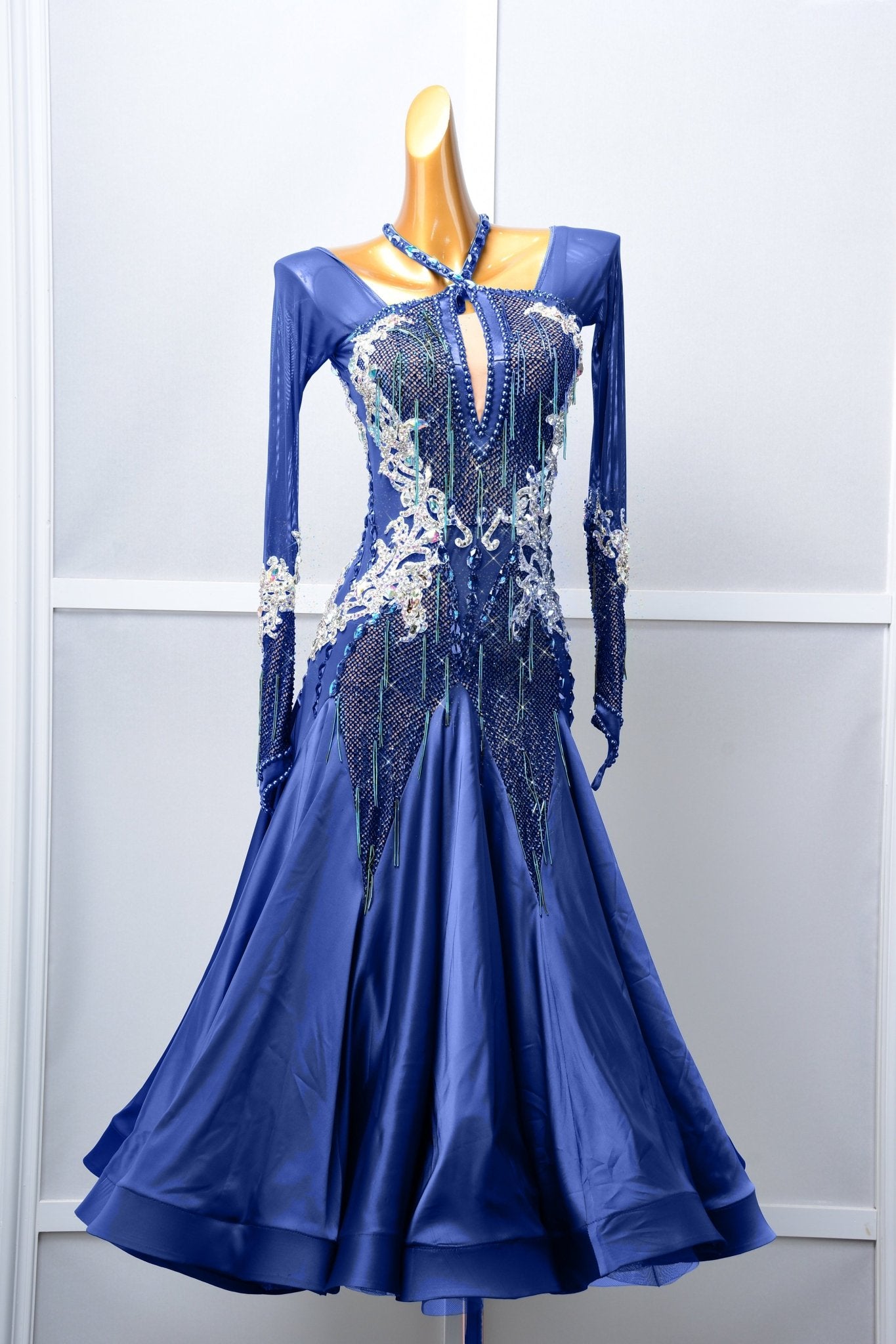 Long - sleeved Crystal Net Ballroom Dress Standard/Smooth 