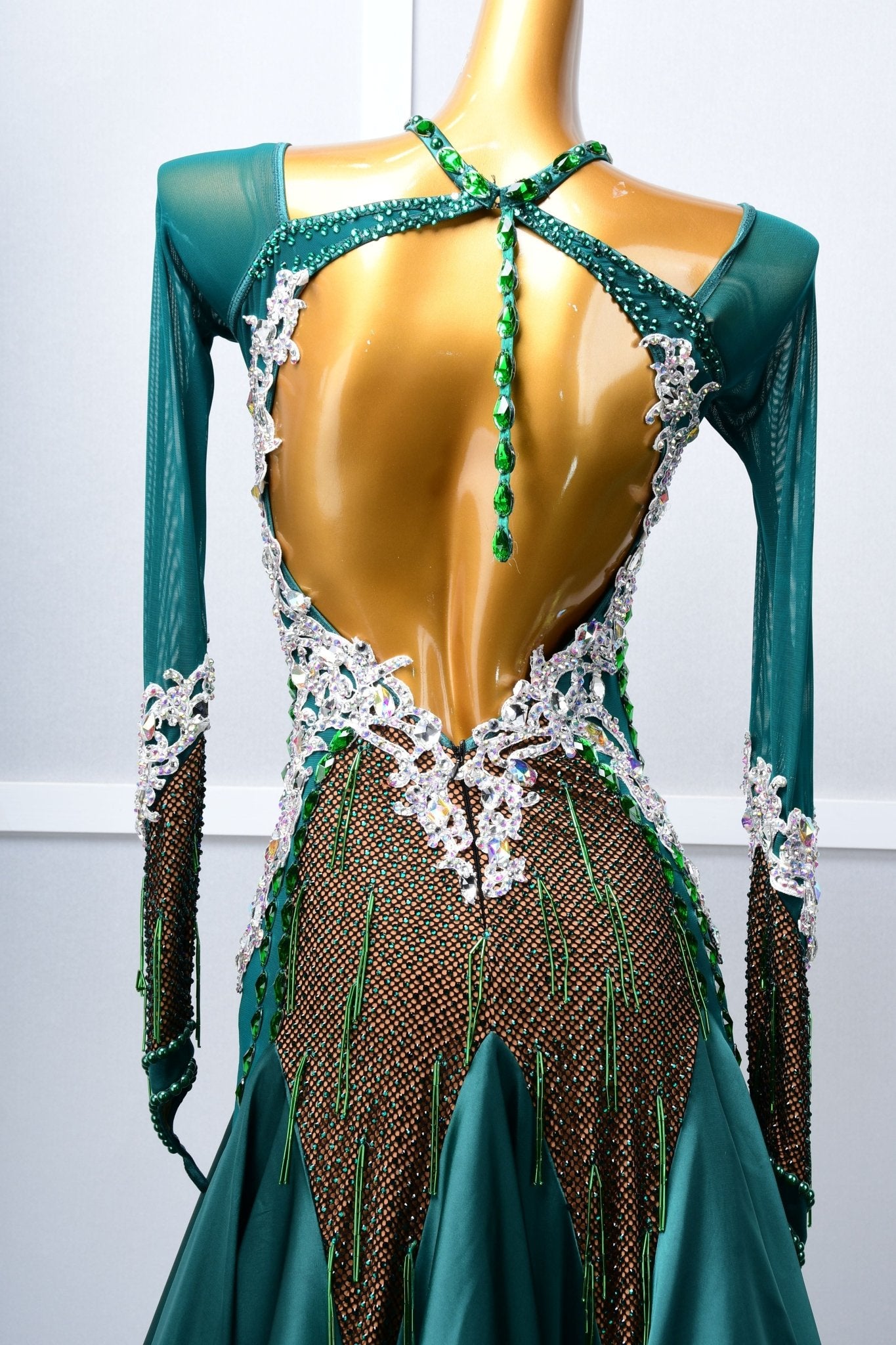 Long - sleeved Crystal Net Ballroom Dress Standard/Smooth 