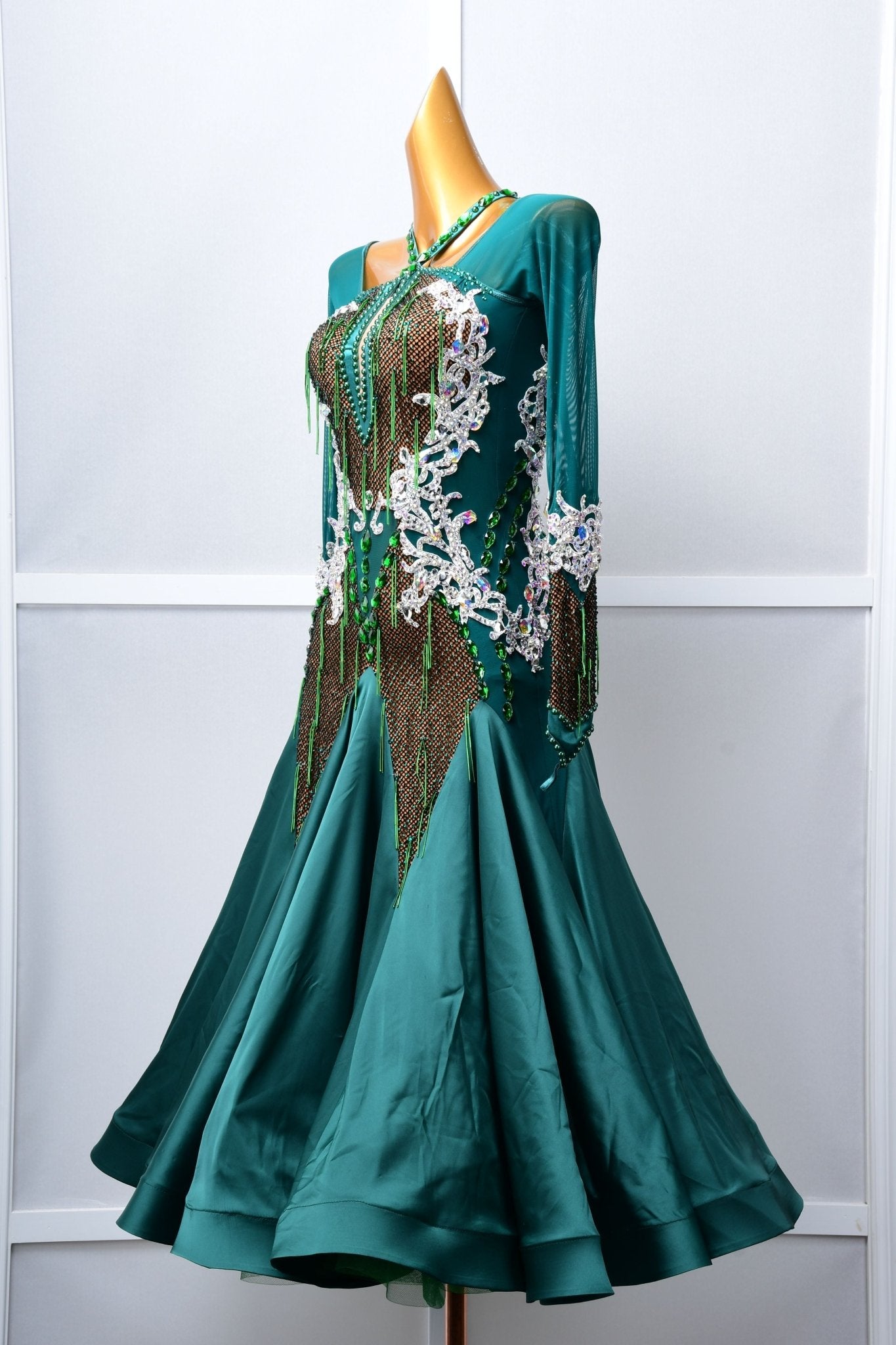 Long - sleeved Crystal Net Ballroom Dress Standard/Smooth 