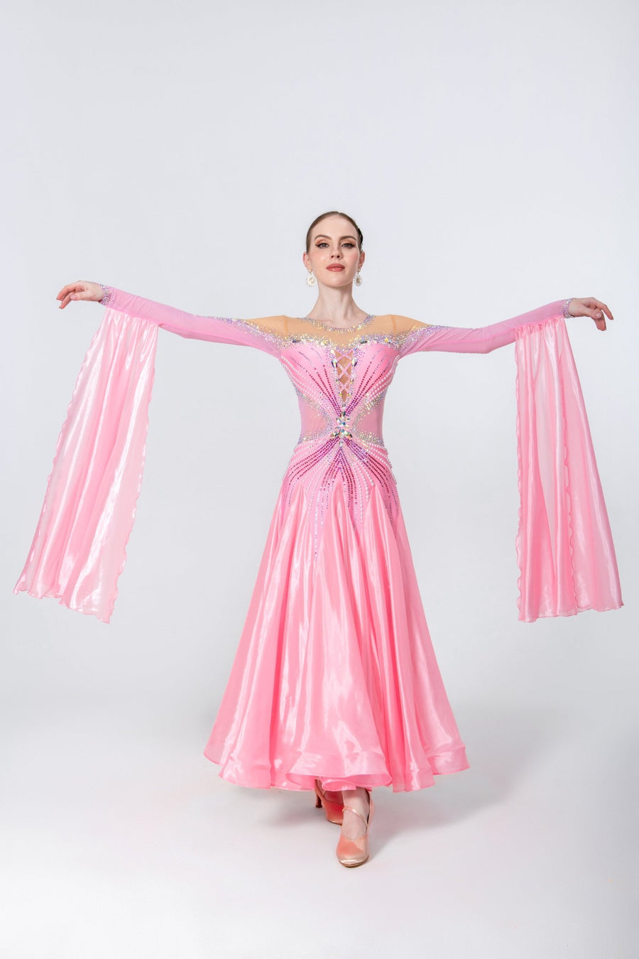 Long - sleeves Crystalline Pearl Ballroom Dress Standard/Smooth # M4723 - Unika Dancewear