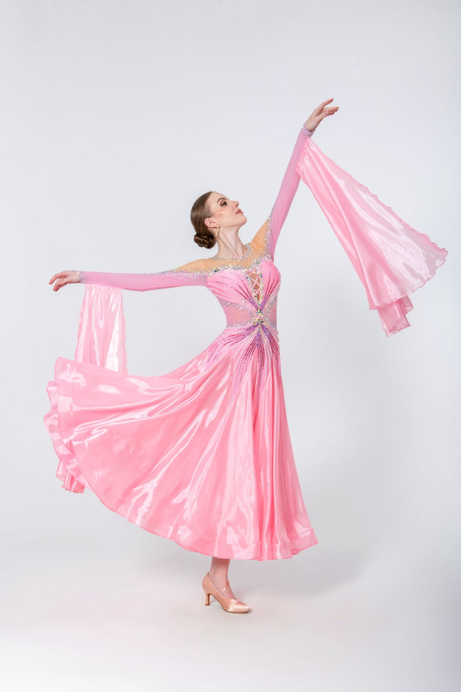 Long - sleeves Crystalline Pearl Ballroom Dress Standard/Smooth # M4723 - Unika Dancewear