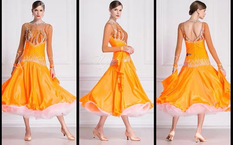 Long Sleeves Flame Crystal Ballroom Standard Dress Standard/Smooth 