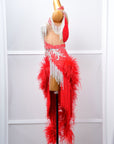 One - shoulder Ostrich Feather Crystalline Latin Dress Latin/Rhythm 