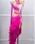 One - shoulder Ostrich Feather Crystalline Latin Dress Latin/Rhythm 