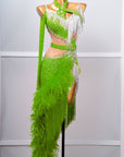 One - shoulder Ostrich Feather Crystalline Latin Dress Latin/Rhythm 