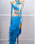 One - shoulder Ostrich Feather Crystalline Latin Dress Latin/Rhythm 