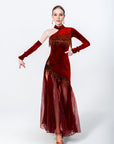 One - sleeve Pleated Skirt Crystalline Smooth Dress Latin/Rhythm 