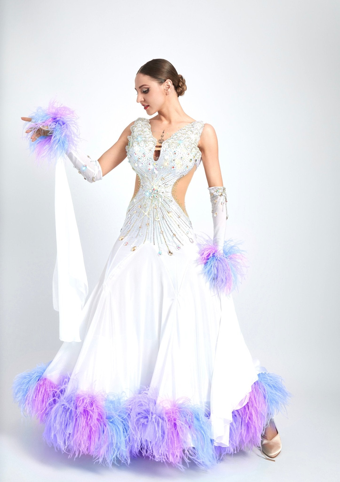 Ostrich Feathers crystallized Ballroom Dress Standard/Smooth 