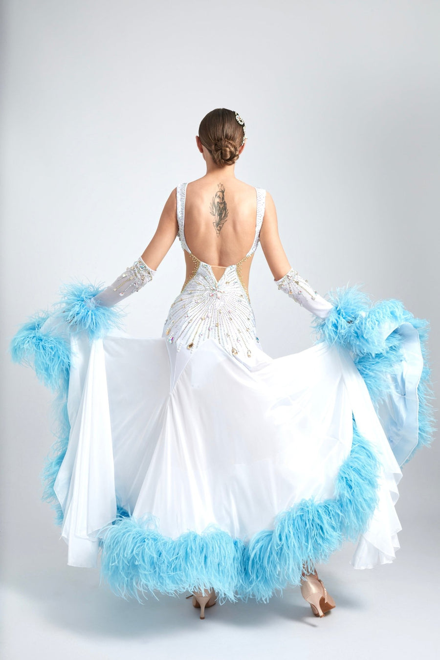 Ostrich Feathers crystallized Ballroom Dress Standard/Smooth # M4207 - Unika Dancewear