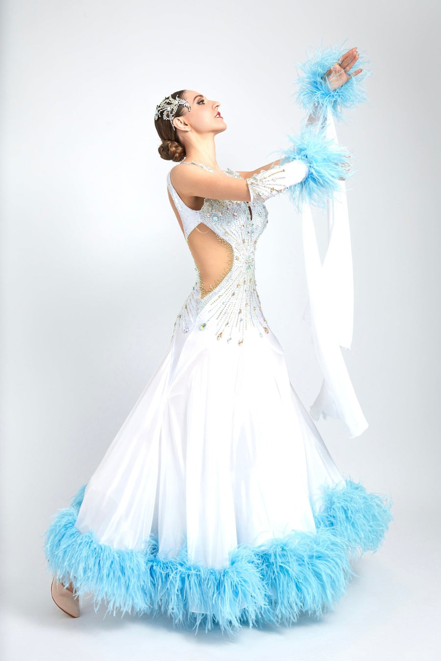 Ostrich Feathers crystallized Ballroom Dress Standard/Smooth # M4207 - Unika Dancewear