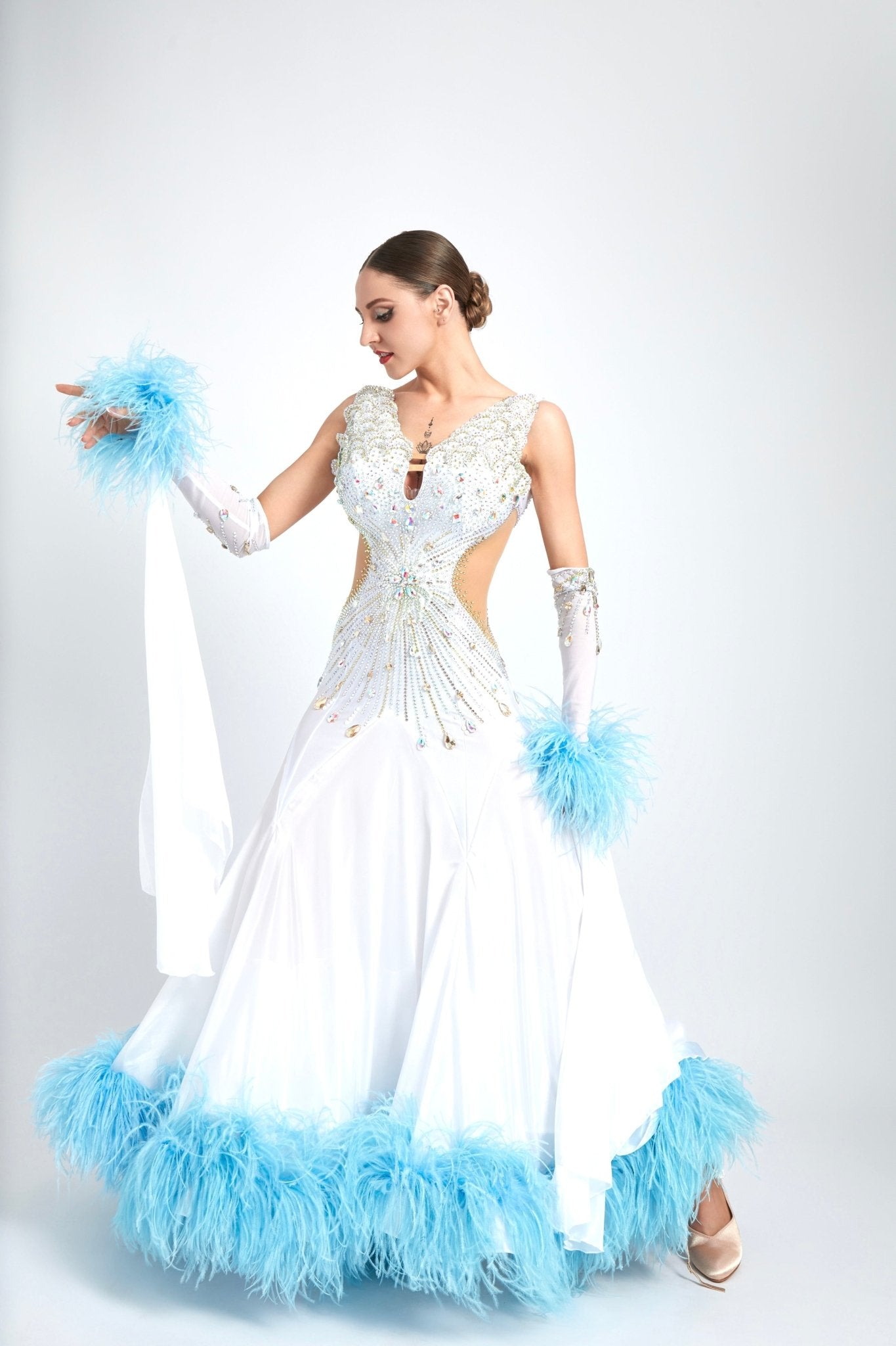 Ostrich Feathers crystallized Ballroom Dress Standard/Smooth 