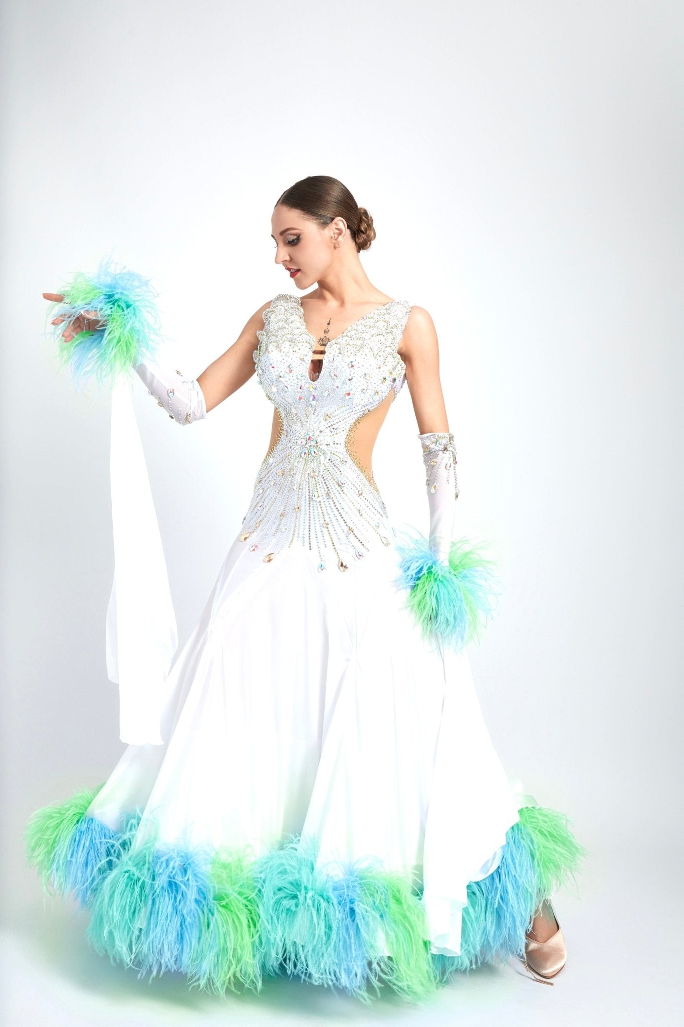 Ostrich Feathers crystallized Ballroom Dress Standard/Smooth 