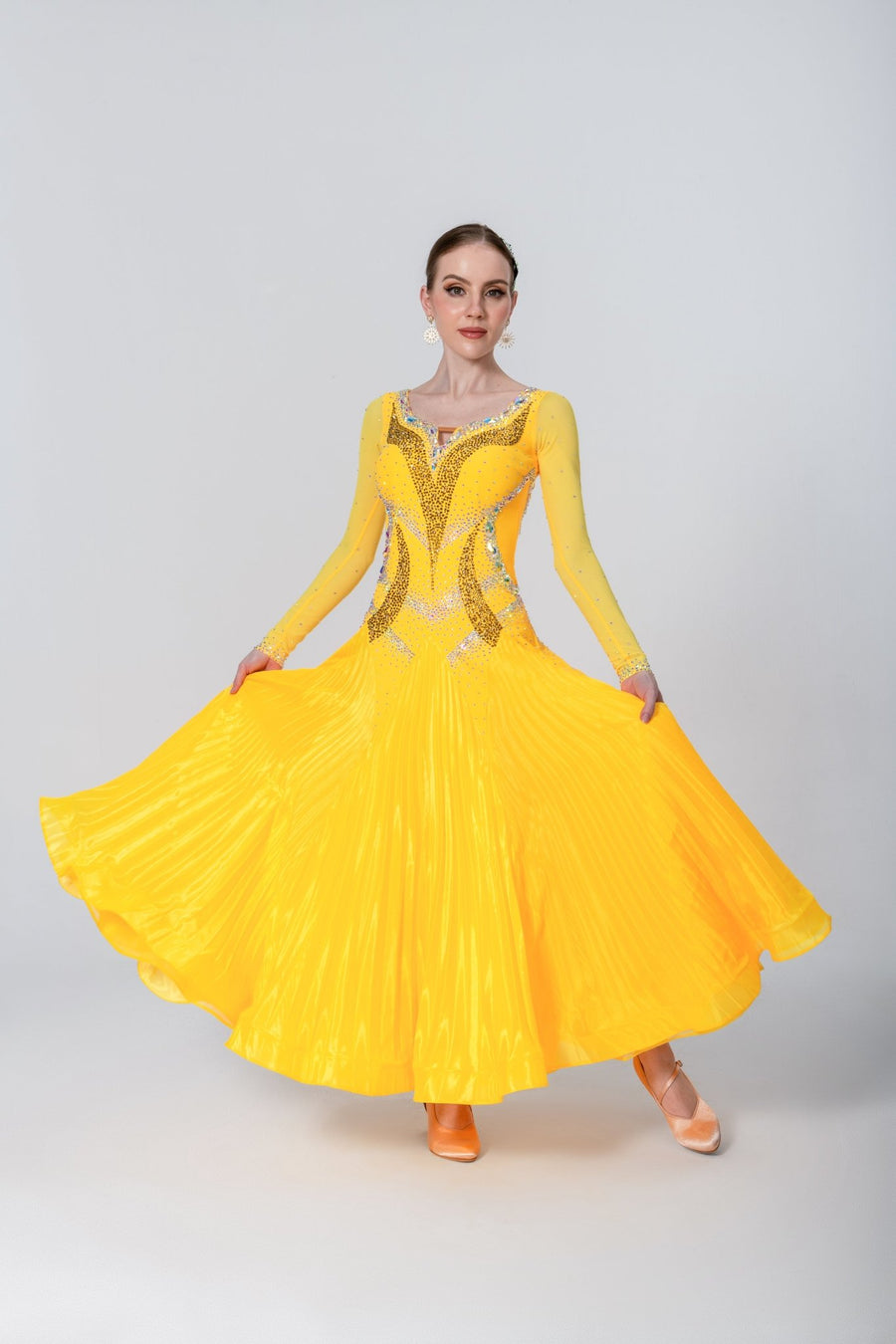 Pleated Skirt Crystallized Ballroom Dress Standard/Smooth # M4718 - Unika Dancewear